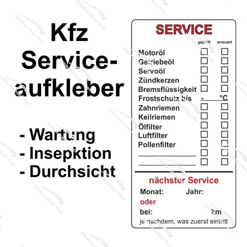 Serviceaufkleber für kfz - serviceaufkleber, kfz-